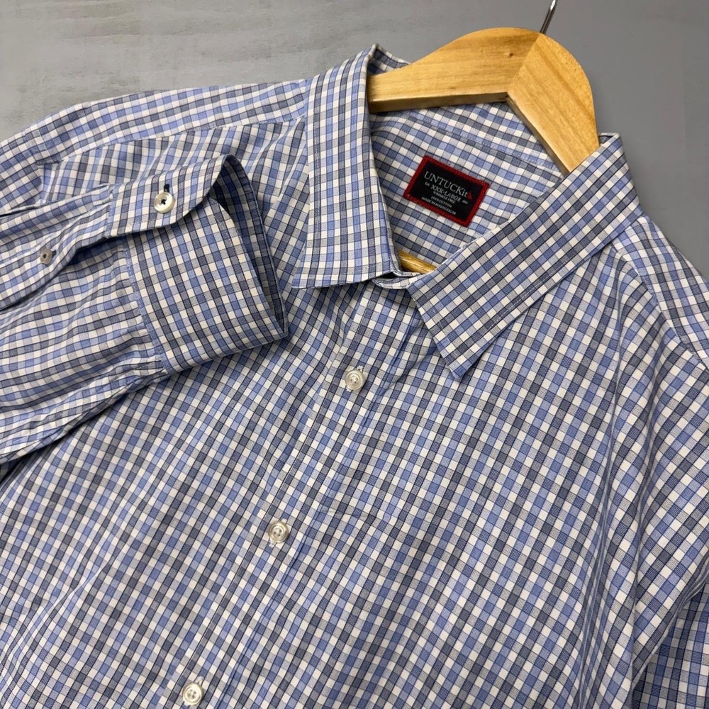 UNTUCKit Men's XXXL Blue Gingham Check Long Sleeve‎ Button Down Shirt 3XL